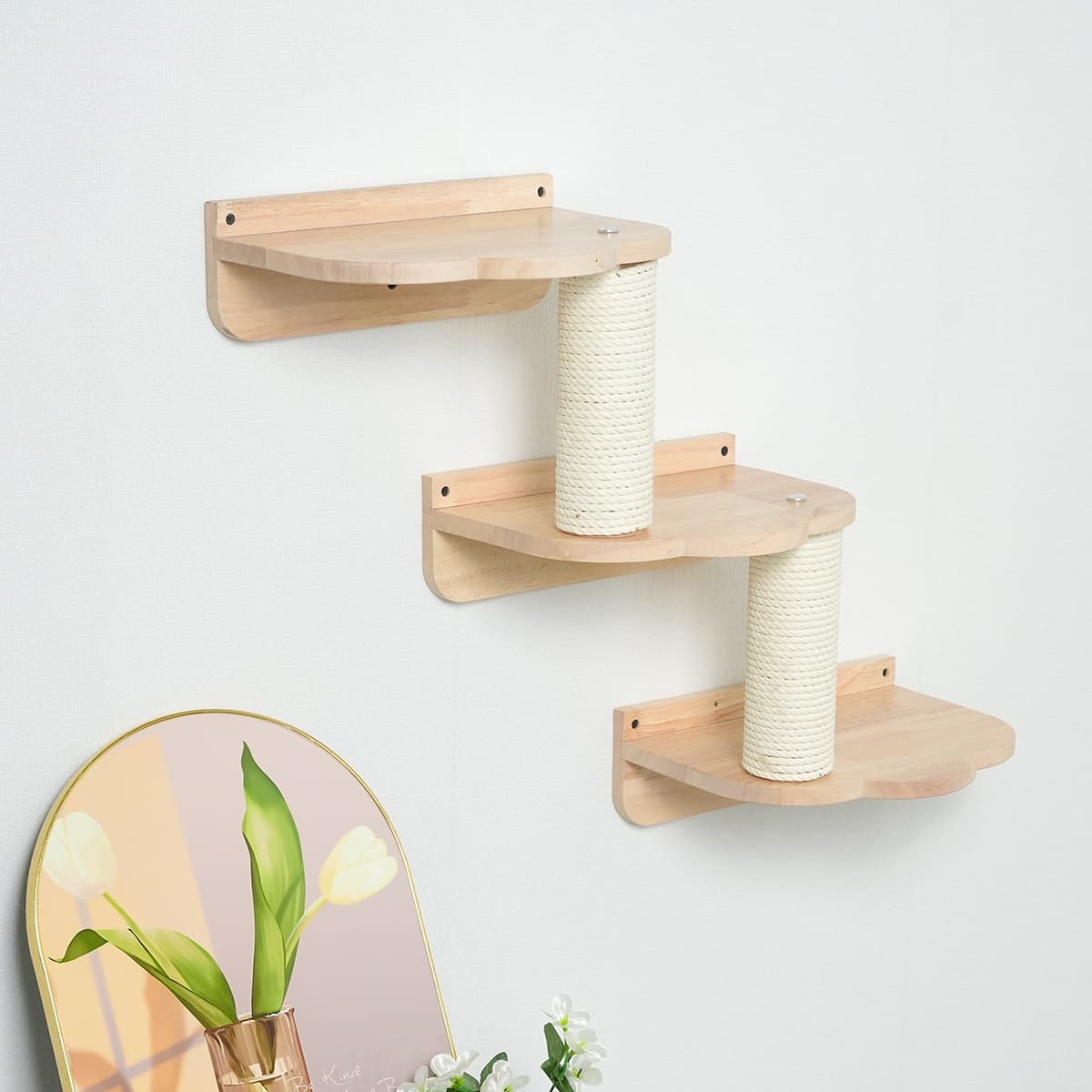 PETOMG Escalones de pared para gatos, estante para gatos, escalera para gatos, escaladores para paredes | Madera de caucho