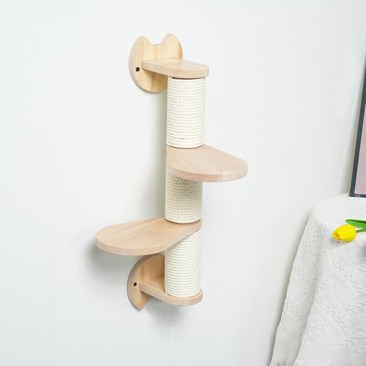 PETOMG Poste rascador para gatos, escalones de pared para gatos, estante para gatos | Madera de caucho