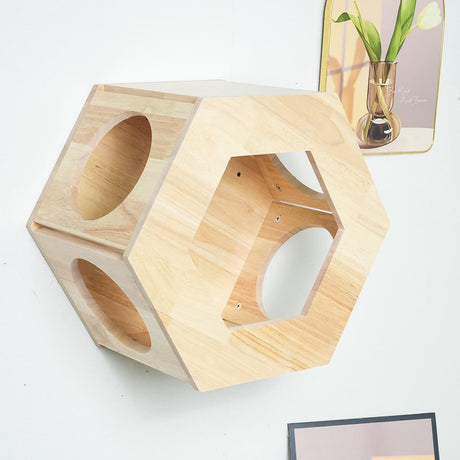 PETOMG Casa para Gatos montada en la Pared, Estante de Pared para Gatos, Cama de Pared Grande para Gatos | Madera de caucho