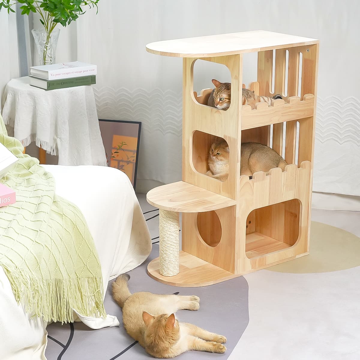 PETOMG Modern Cat Tree, Cat Huonekalut, Cat House| Kumipuu