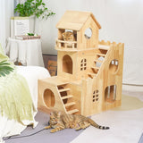 Rubberwood Cat House, Cat Condo (Castle Style) 30.1''*20''*39.4''