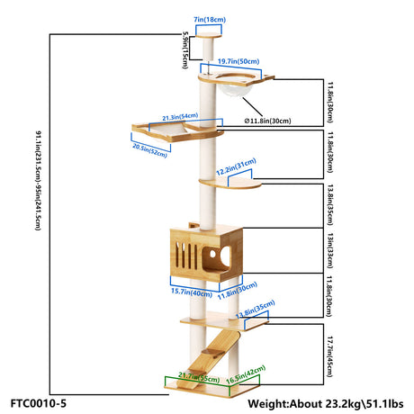 PETOMG Adjustable Floor to Ceiling Cat Tree | Modern Cat Tower for Large Cats