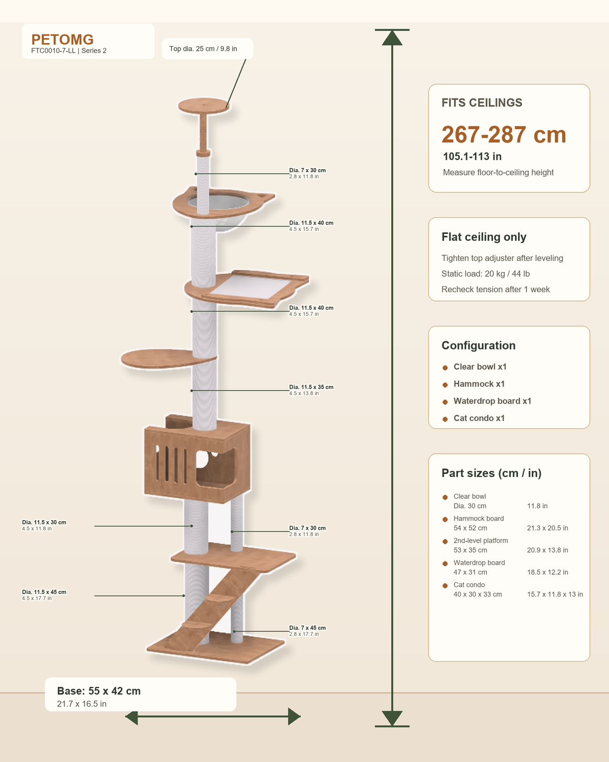 Compact Floor-to-Ceiling Cat Tree