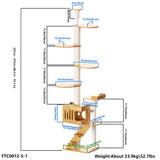 Floor to Ceiling Cat Tree | Solid Rubberwood Build | Long-Lasting Style & Strength