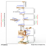 PETOMG Cat Tree Floor to Ceiling, Rubber Wood, No Drilling, Adjustable Height(89.4'' - 109'')