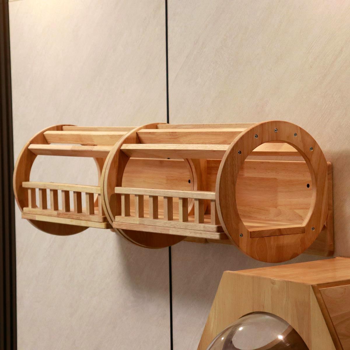 Modular Wall Cat Tunnel | Open Cat Shelf | Rubberwood Cat Wall Furniture