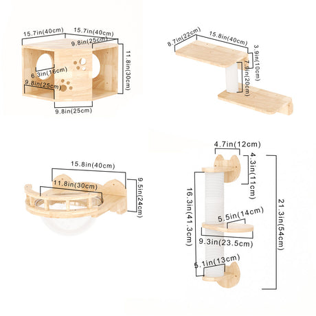 Percha para gatos montada en la pared, muebles de pared para gatos (juego de esquina)