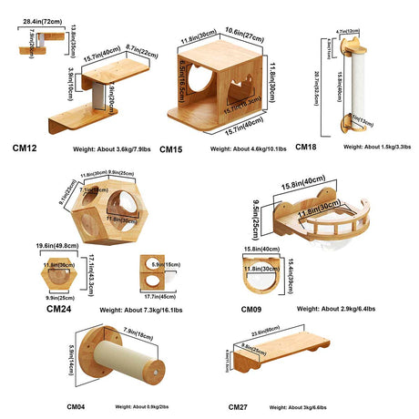 Hexagon Cat Shelf Set, Cat Wall Furniture for Large Cats | Rubber Wood