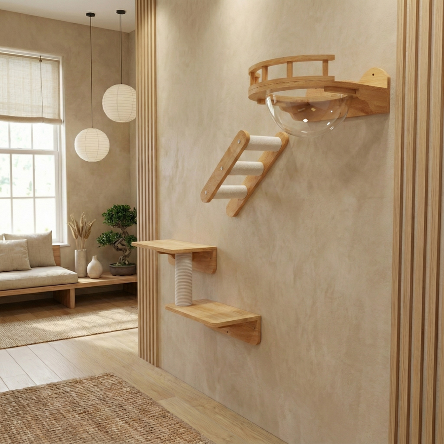 Picture of Cat Shelves Set, Cat Wall Furniture, Cat Perch | PETOMG | Rubberwood ...