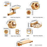 Juego de estantes hexagonales para gatos montados en la pared | Madera de caucho