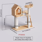 Árbol para gatos de madera de caucho, torre para gatos 88*40*107cm