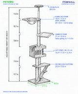 PETOMG Árbol para Gatos de Madera de Goma del Piso al Techo, sin Perforaciones, Altura Ajustable (230 cm - 280 cm)
