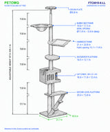 PETOMG Árbol para Gatos de Madera de Goma del Piso al Techo, sin Perforaciones, Altura Ajustable (230 cm - 280 cm)