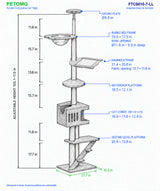 PETOMG Árbol para Gatos de Madera de Goma del Piso al Techo, sin Perforaciones, Altura Ajustable (230 cm - 280 cm)
