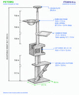 PETOMG Árbol para Gatos de Madera de Goma del Piso al Techo, sin Perforaciones, Altura Ajustable (230 cm - 280 cm)