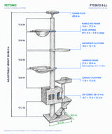PETOMG Árbol para Gatos de Piso a Techo, Madera de Caucho, sin Perforaciones, Altura Ajustable (230 cm - 280 cm)
