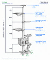 PETOMG Árbol para Gatos de Piso a Techo, Madera de Caucho, sin Perforaciones, Altura Ajustable (230 cm - 280 cm)