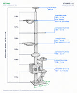 PETOMG Árbol para Gatos de Piso a Techo, Madera de Caucho, sin Perforaciones, Altura Ajustable (230 cm - 280 cm)