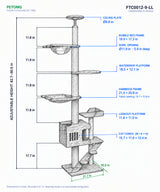 PETOMG Árbol para Gatos de Piso a Techo, Madera de Caucho, sin Perforaciones, Altura Ajustable (230 cm - 280 cm)