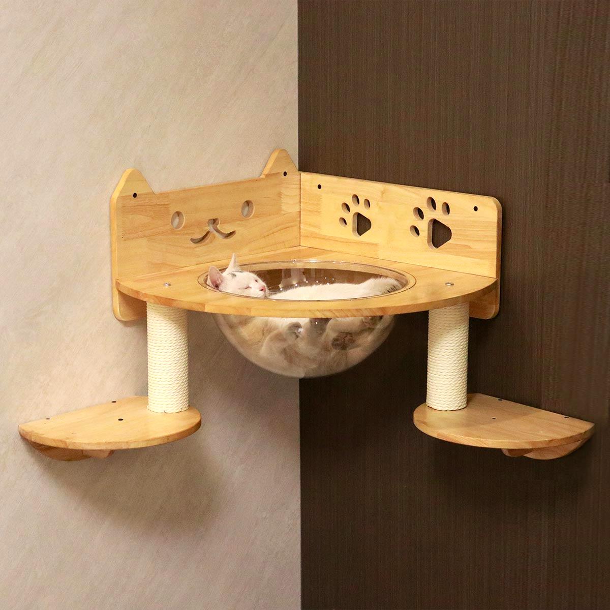 PETOMG Percha Grande para Gatos, Cama Grande de Pared para Gatos, Nave Espacial para Gatos | Madera de caucho