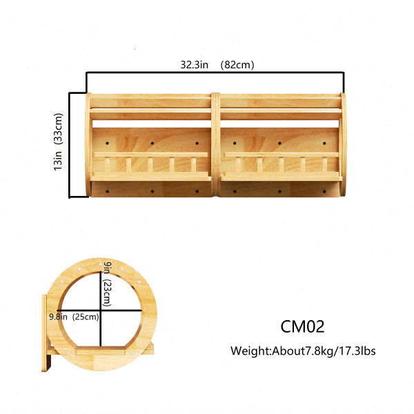 Modular Wall Cat Tunnel | Open Cat Shelf | Rubberwood Cat Wall Furniture