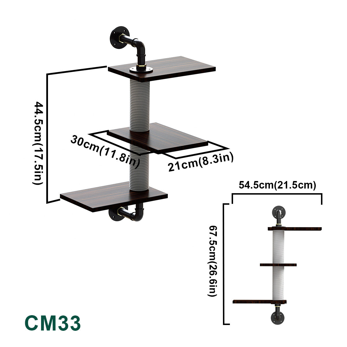 ThreeLevel WallMounted Cat Shelf Industrial Style Smoky Color