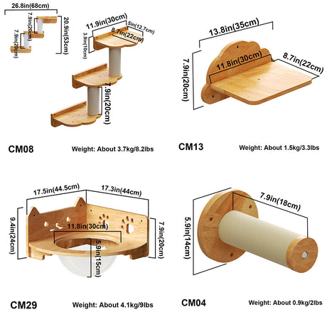 Wall-Mounted Cat Climbing Set | Sturdy Sisal Scratching Posts | Space-Saving Modular Design |Corner Climbing Design