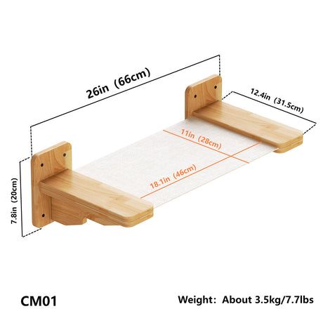 Wall-Mounted Cat Hammock | Rubberwood Frame | Cozy Elevated Lounger