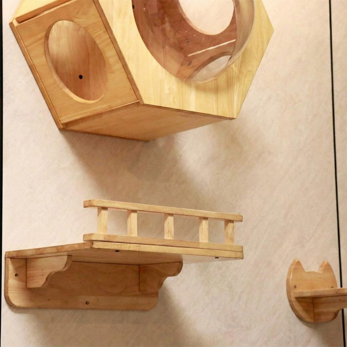 Hexagonal Wall-Mounted Cat Furniture Set | Modular Design with Transparent Domes | Perfect for Active Cats