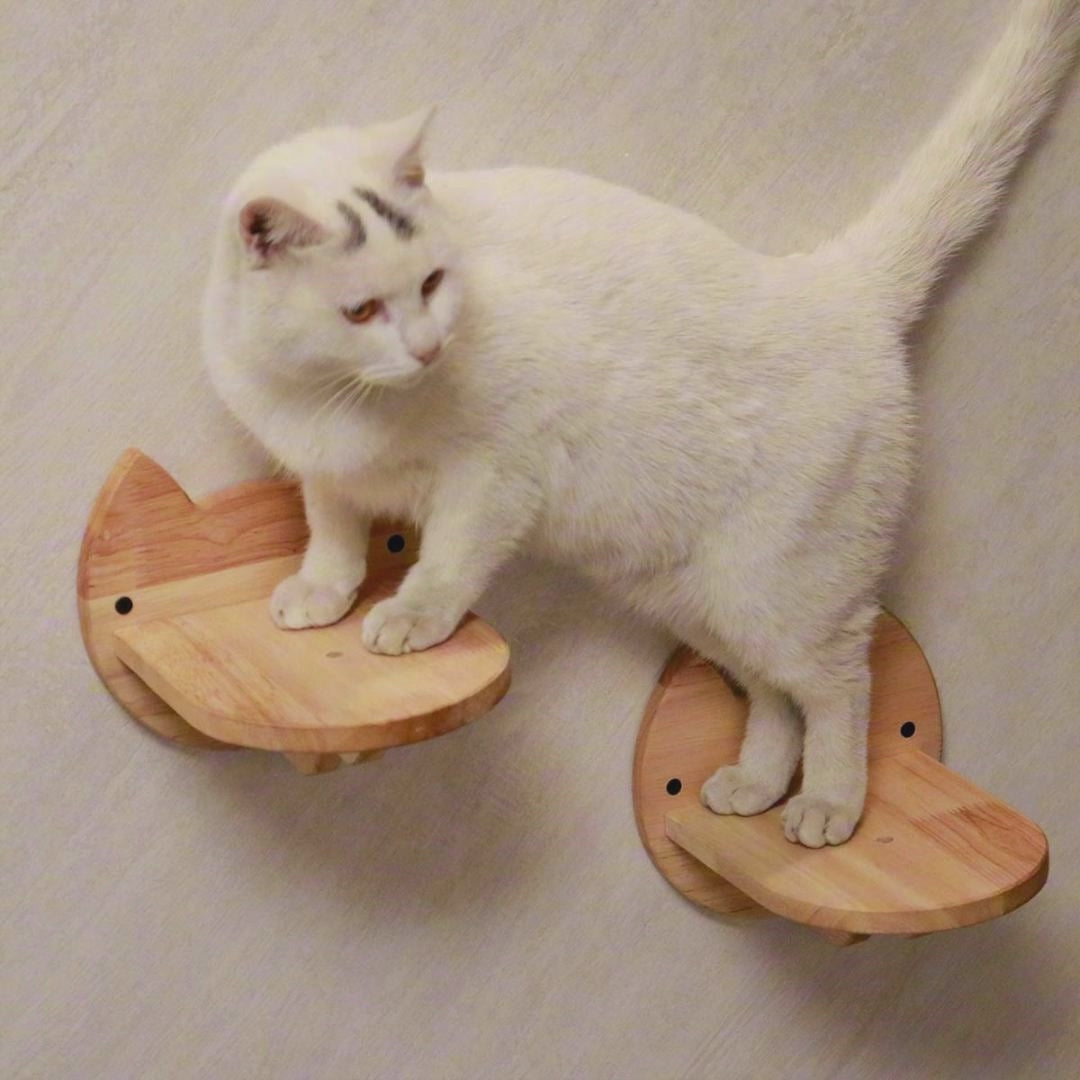 PETOMG Escalones de pared para gatos, estante para gatos, escalera para gatos, paseos para gatos (2 piezas) | Madera de caucho