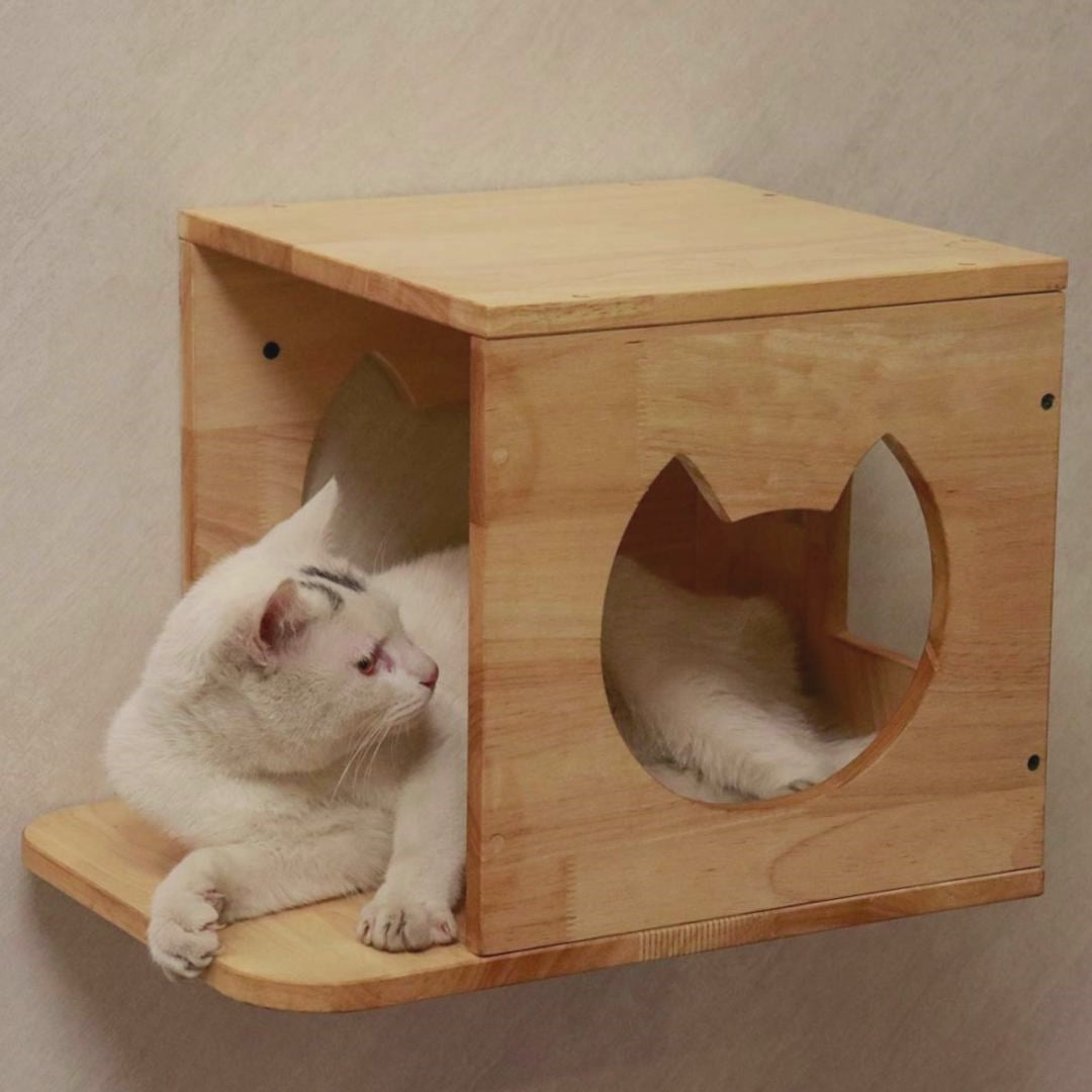 PETOMG Casa para gatos montada en la pared, muebles de pared para gatos, cama de pared para gatos | Madera de caucho