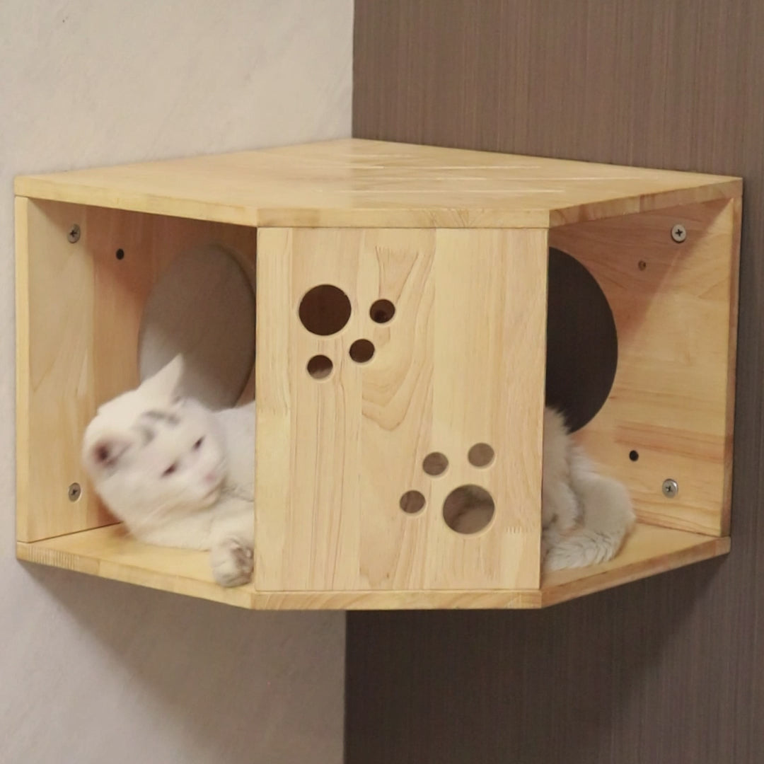 PETOMG Casa para gatos montada en la pared, estante para gatos, percha para gatos | Madera de caucho