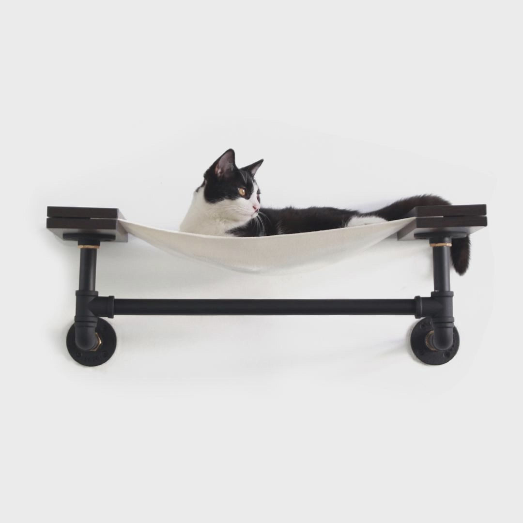 PETOMG Wall-Mounted Cat Shelf, Cat Hammock | Smoky Rubber Wood