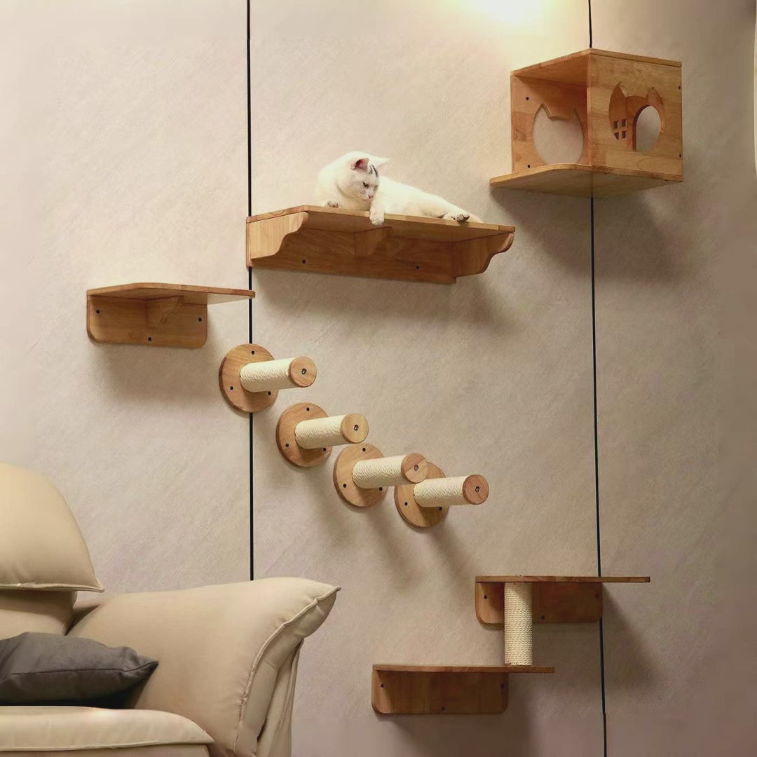 Wall-Mounted Cat Playground Set | Sturdy Sisal Scratching Posts | Cat Wall Shelves | Modular Design for Multi-Cat Homes