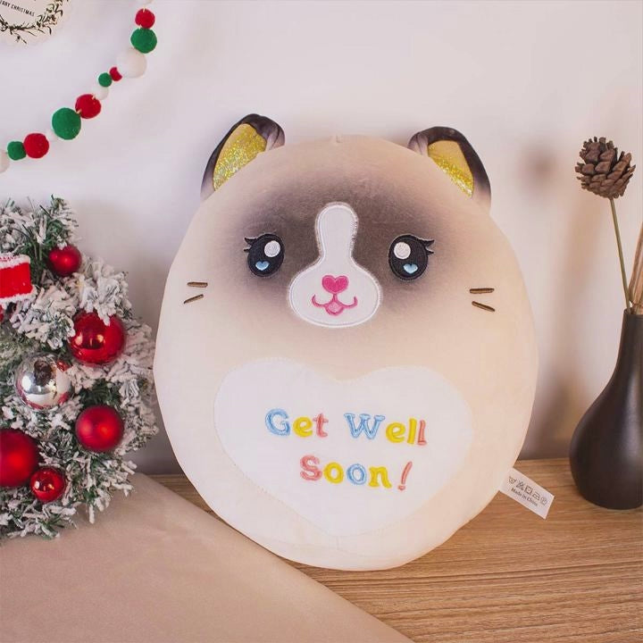 13.5" Get Well Soon Cat Plush Pillow Soft Cute Cat Stuffed Animal Get Well Soon Gift for Women Girls Kids Patient Feel Better Plush Toy