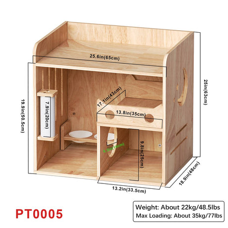 Casa para gatos de madera de caucho, condominio para gatos, gabinete lateral 65*48*63 cm