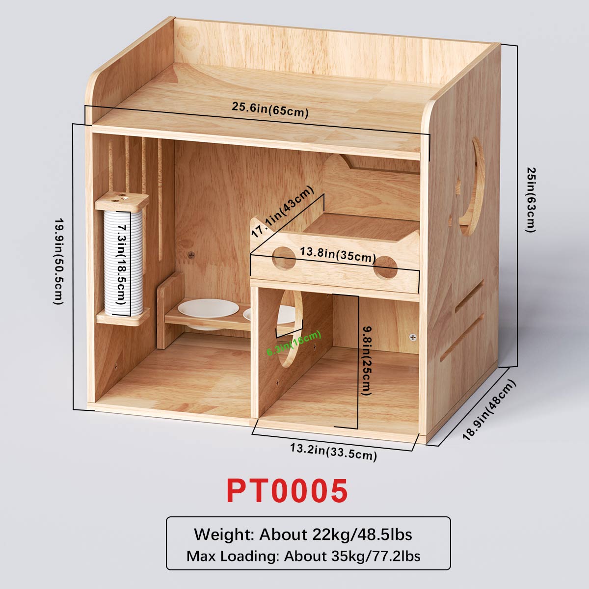 Casa para gatos de madera de caucho, condominio para gatos, gabinete lateral 65*48*63 cm