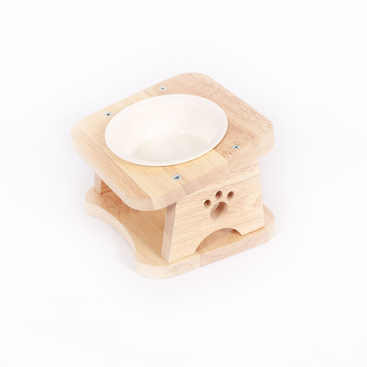 PETOMG Cat Bowls, Elevated Cat Bowl, Ceramic Cat Bowls, Raised Cat Food Bowls| Rubberwood