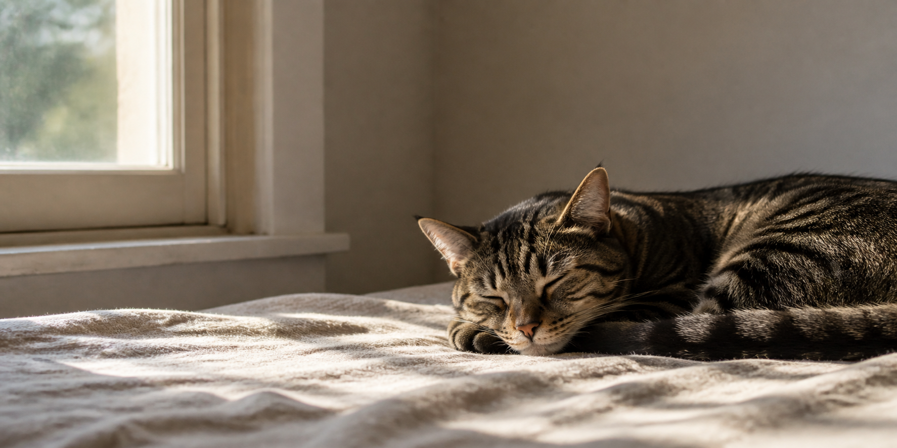 A cat resting peacefully in natural window light